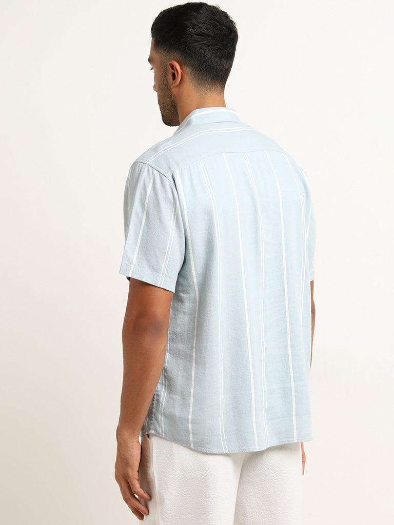 Ascot Teal Striped Relaxed Fit Shirt