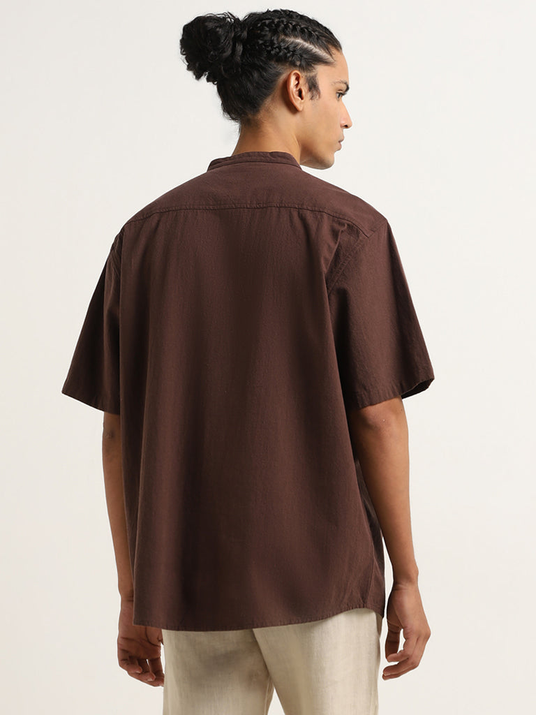 ETA Dark Brown Slim-Fit Cotton Shirt