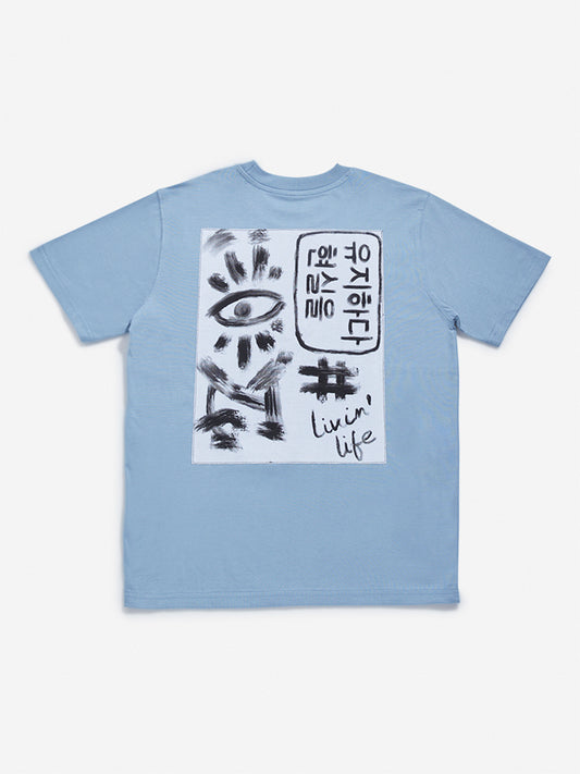 Y&F Kids Blue Abstract Printed T-Shirt