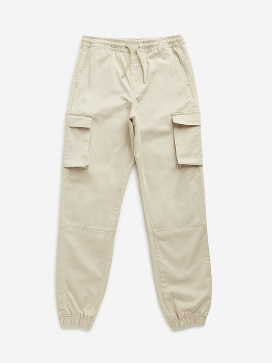 Y&F Kids Beige Cargo-Style Mid Rise Joggers