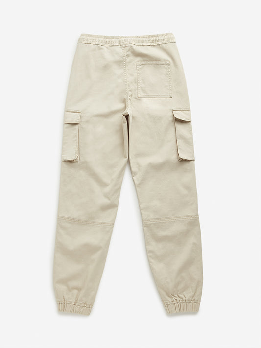 Y&F Kids Beige Cargo-Style Mid Rise Joggers