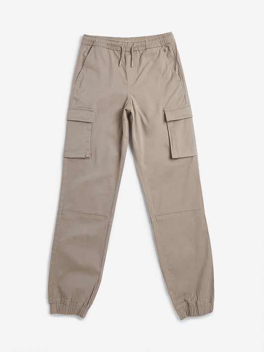 Y&F Kids Taupe Cargo-Style Mid-Rise Joggers