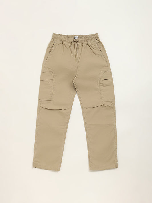 Y&F Kids Khaki Mid-Rise Trousers
