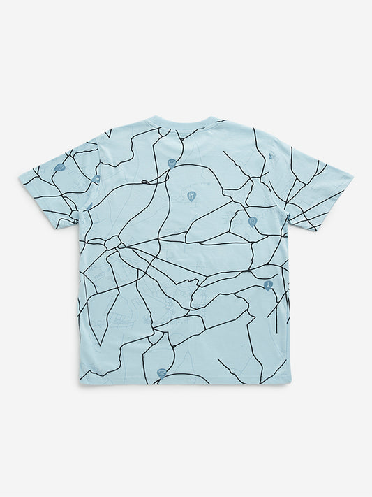Y&F Kids Blue Map-Inspired T-Shirt