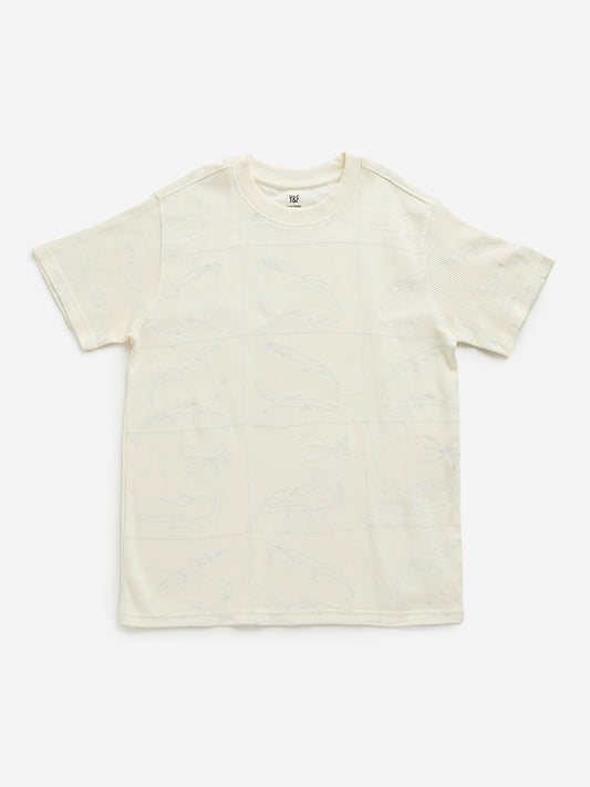 Y&F Kids Off-White Knit-Textured T-Shirt