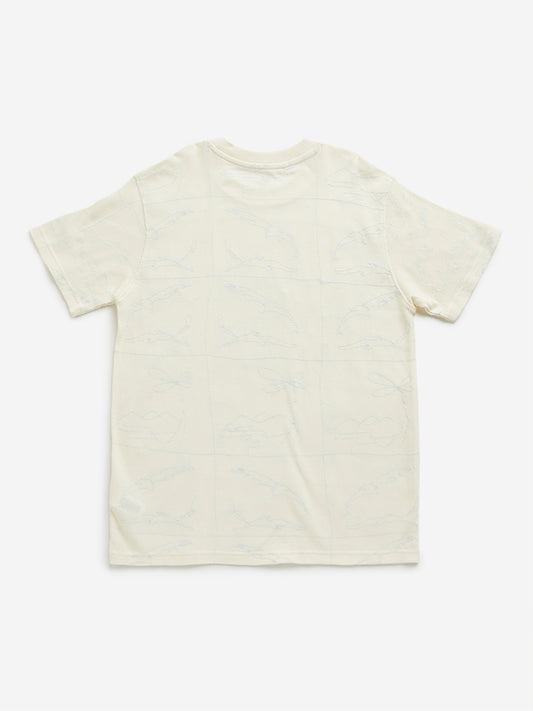 Y&F Kids Off-White Knit-Textured T-Shirt