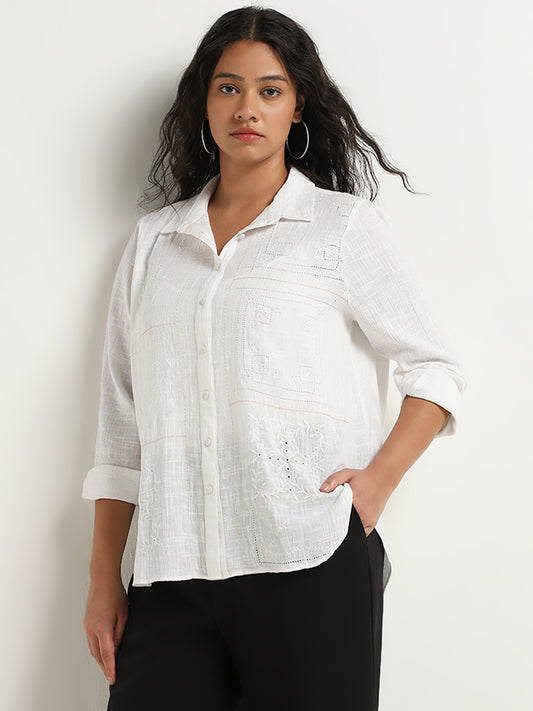 Gia White Embroidered Cotton Shirt