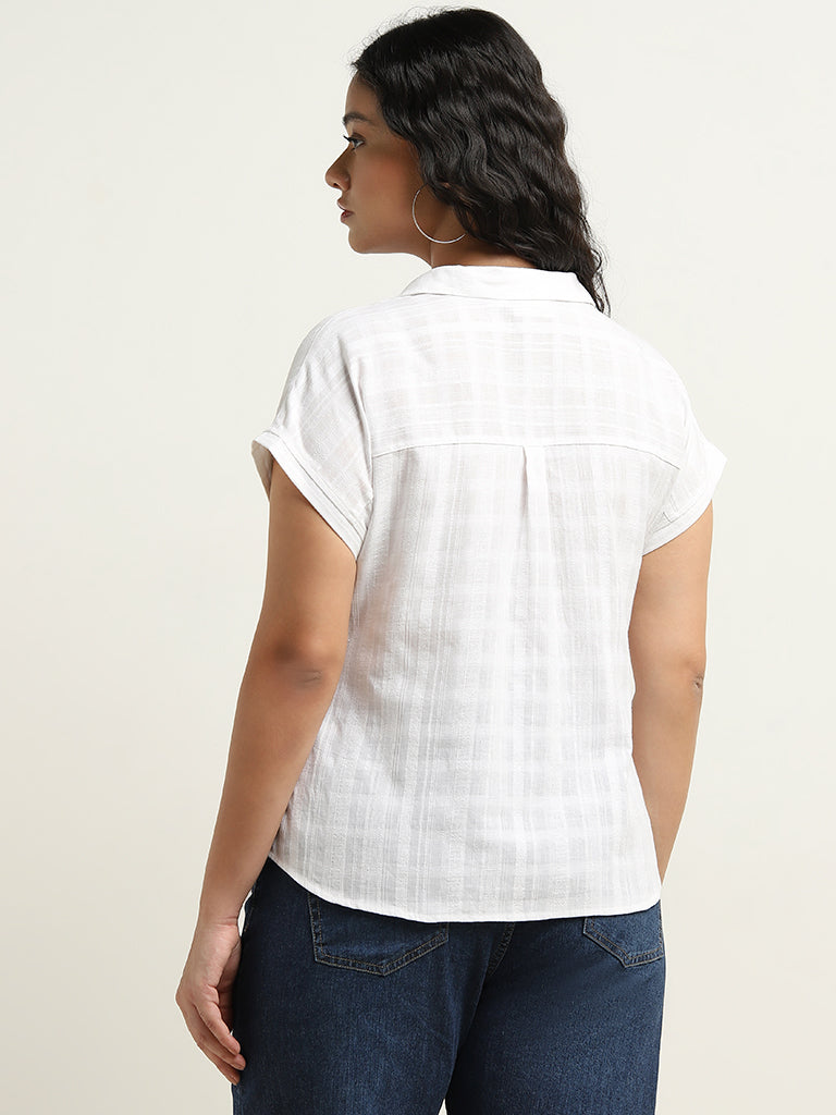 Gia Curves White Checkered Printed Cotton Shirt