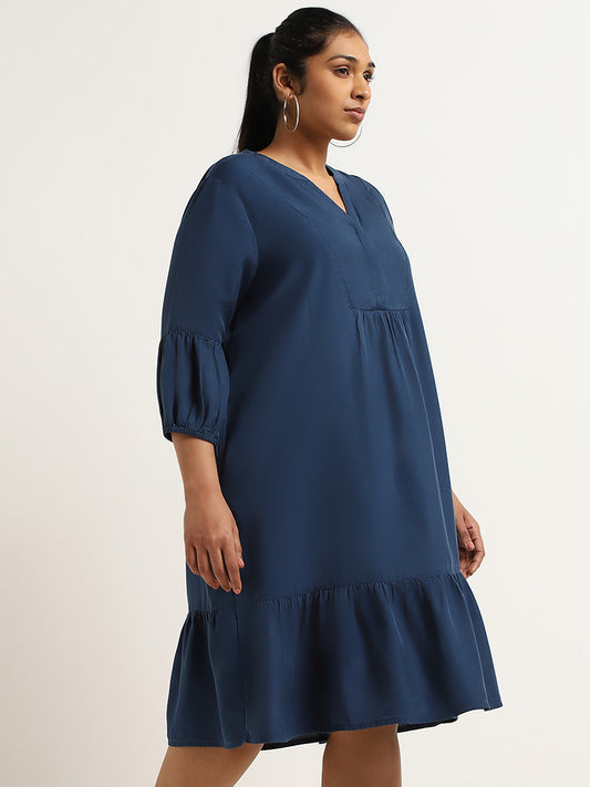 Gia Blue Solid A-Line Dress