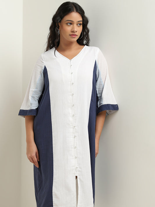 Gia Curves White Colour Blocked Casual Straight Dress