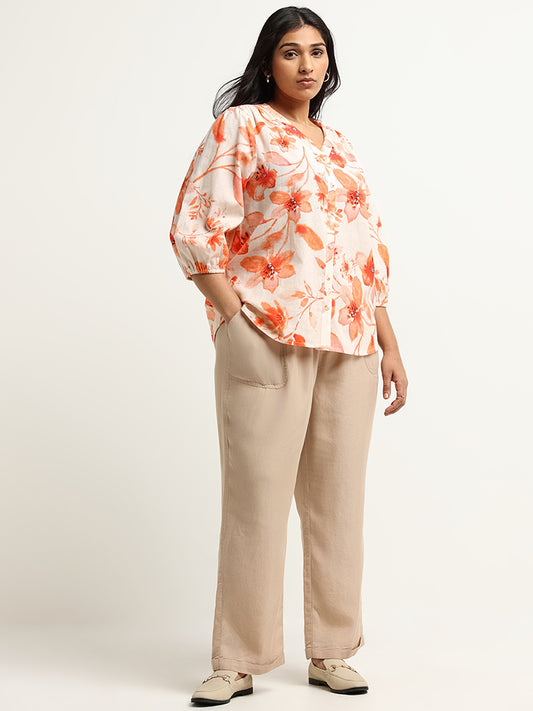 Gia Beige Mid Rise Straight Pants