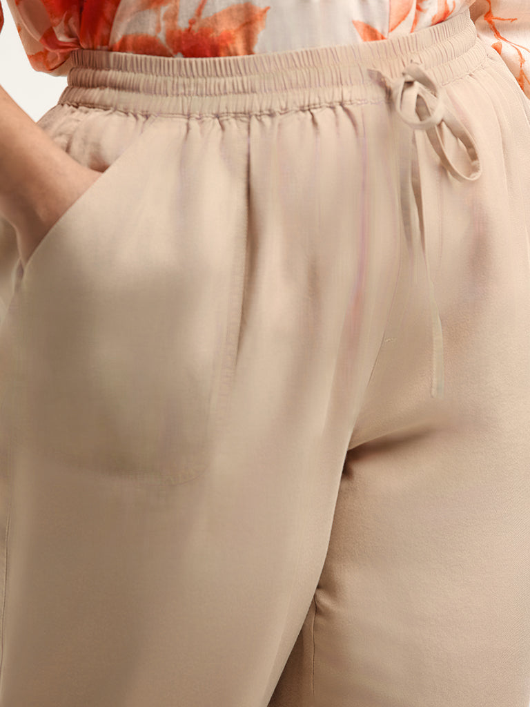 Gia Beige Mid Rise Straight Pants