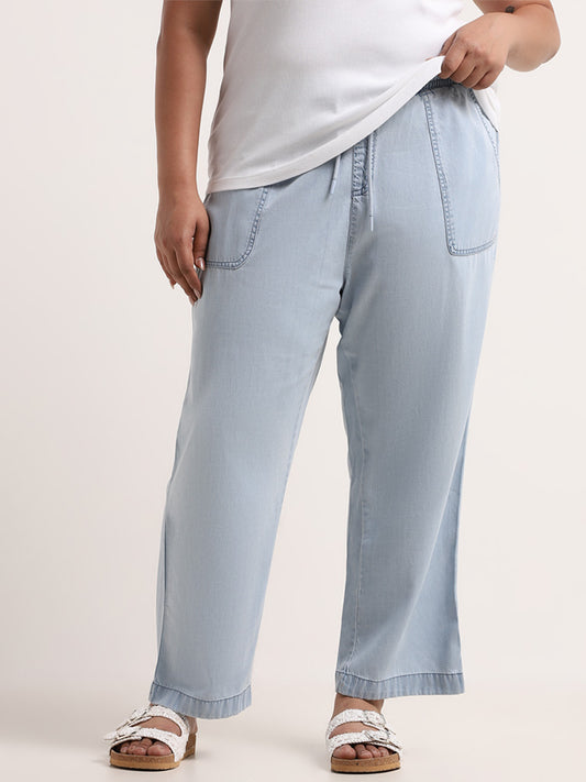 Gia Light Blue Chambray Straight-Fit Pants