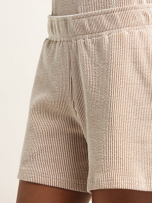 Studiofit Brown Mid Rise Ribbed Shorts