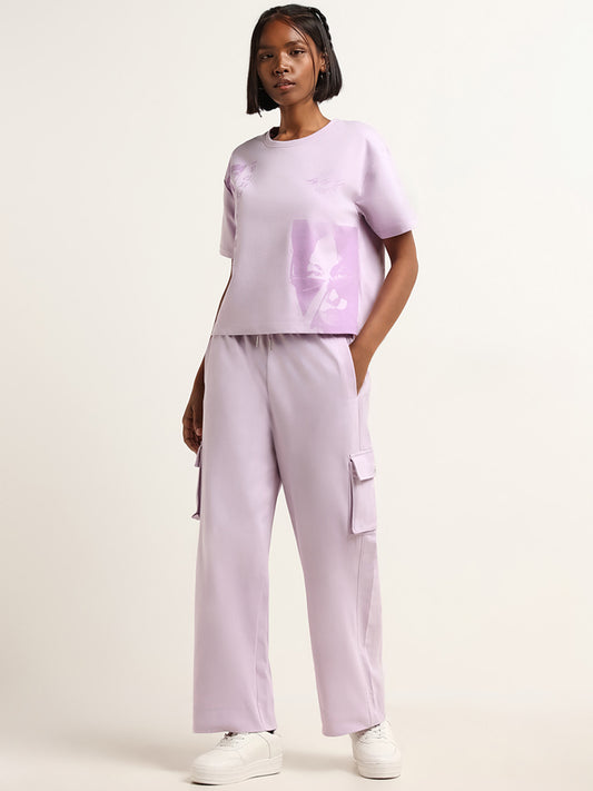Studiofit Lilac Mid Rise Cotton Loose Fit Track Pants