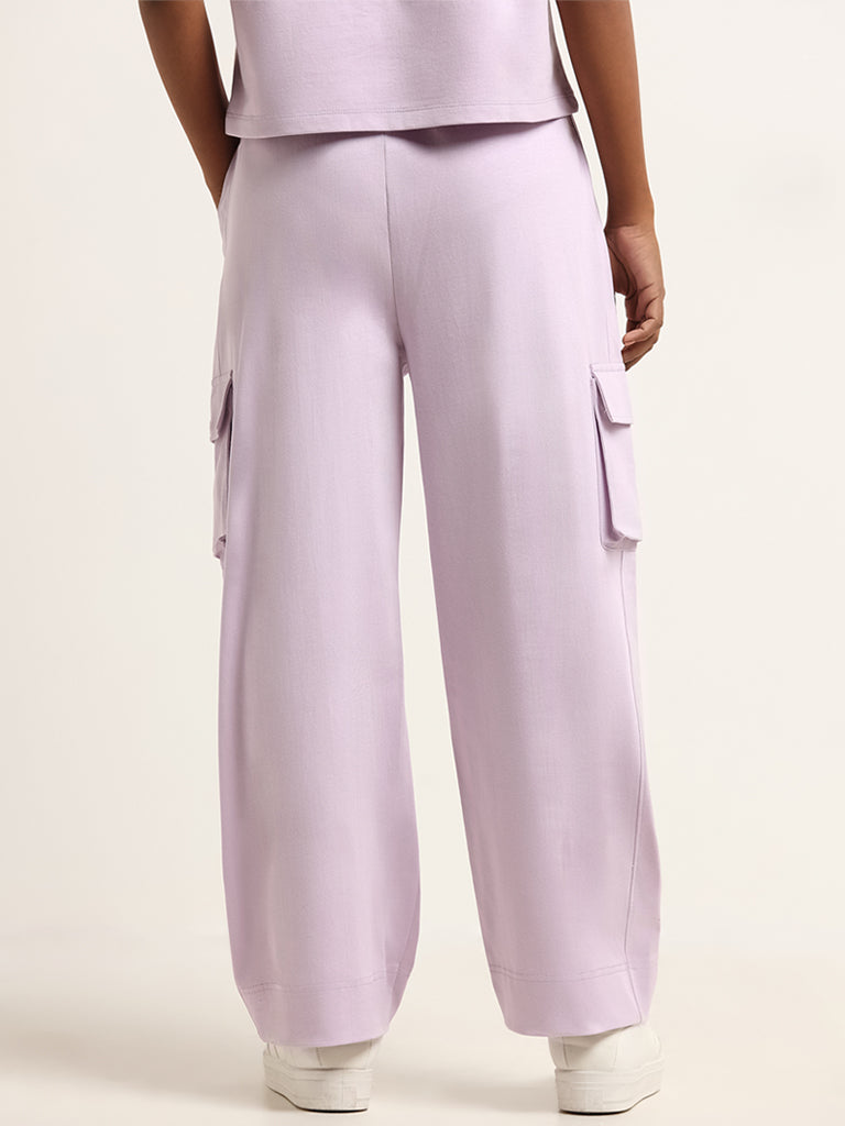 Studiofit Lilac Mid Rise Cotton Loose Fit Track Pants