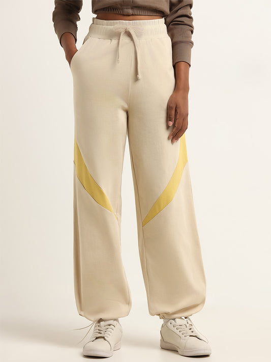 Studiofit Beige Mid Rise Cotton Straight Fit Track Pants