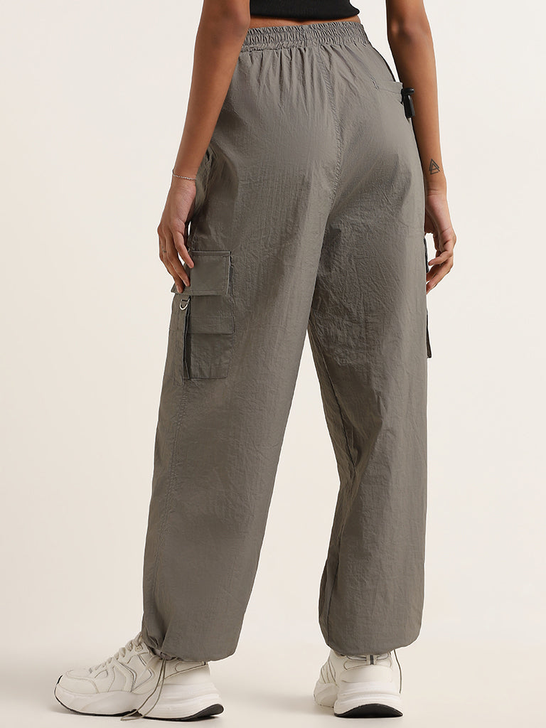 Studiofit Grey Mid Rise Cotton Cargo Pants