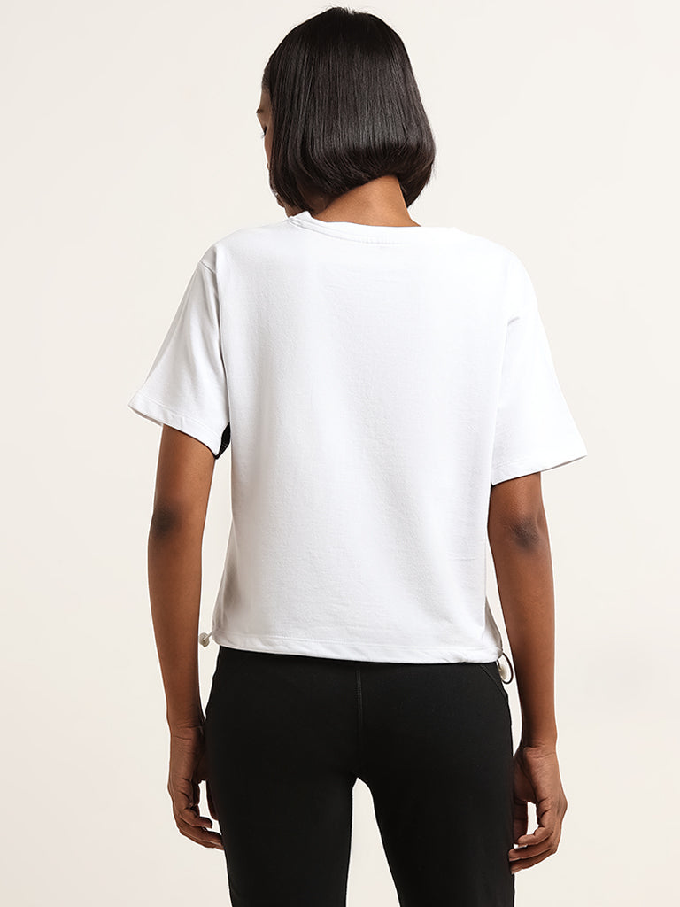 Studiofit White and Black Printed T-Shirt