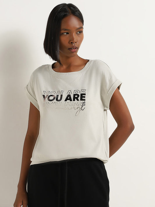 Studiofit Grey Text Embossed T-Shirt
