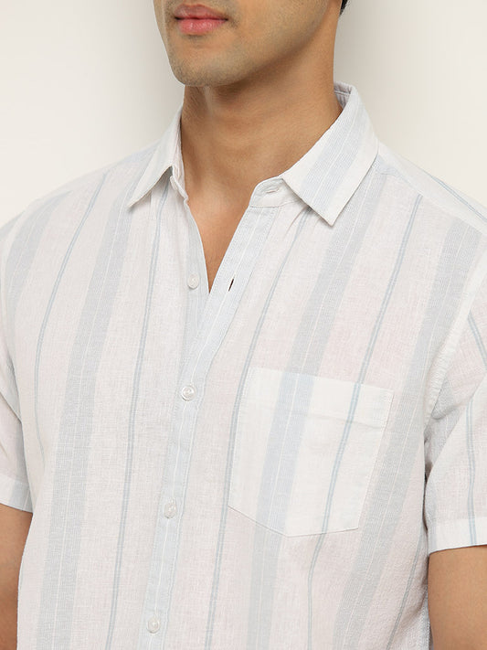 WES Casuals Light Blue Striped Slim Fit Shirt