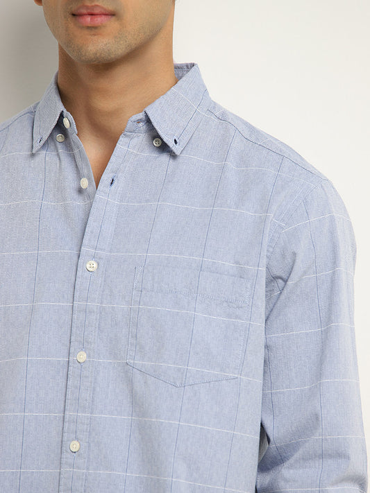 WES Casuals Blue Checkered Relaxed Fit Shirt