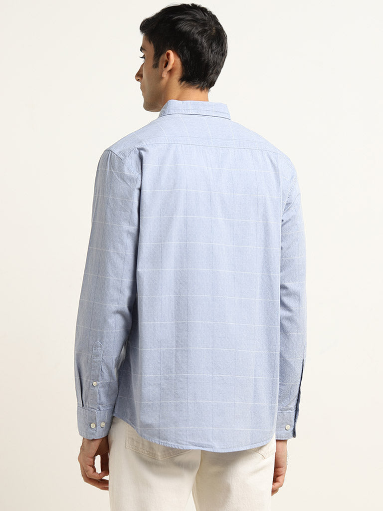 WES Casuals Blue Checkered Relaxed Fit Shirt