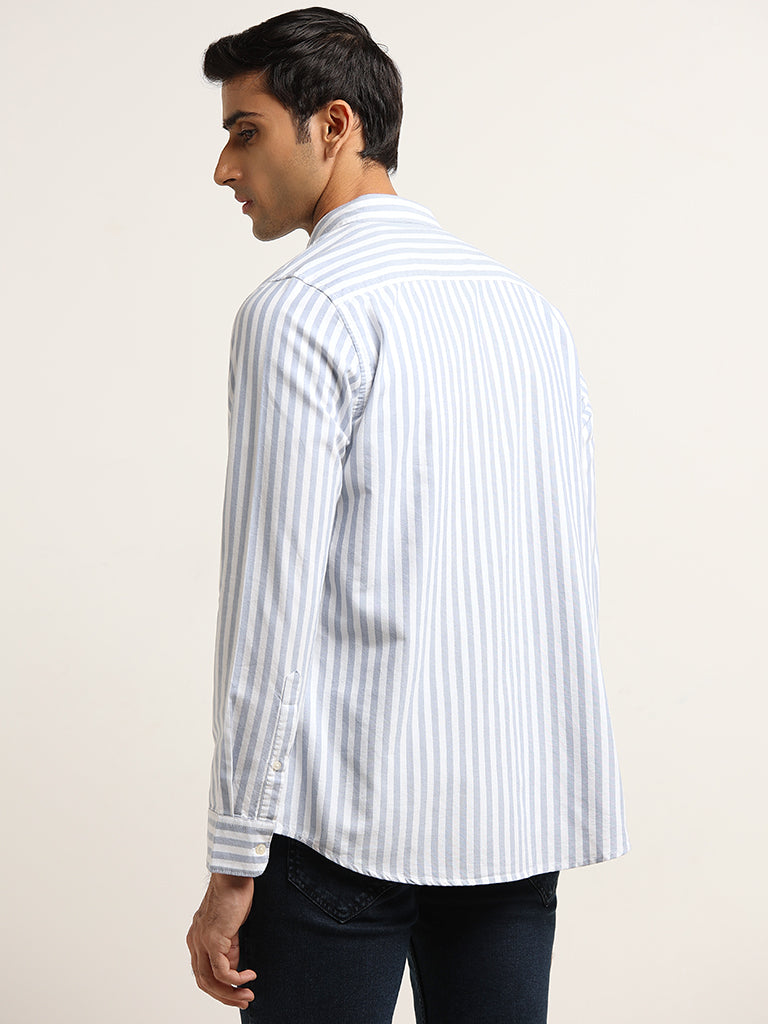 WES Casuals Blue Striped Slim Fit Shirt