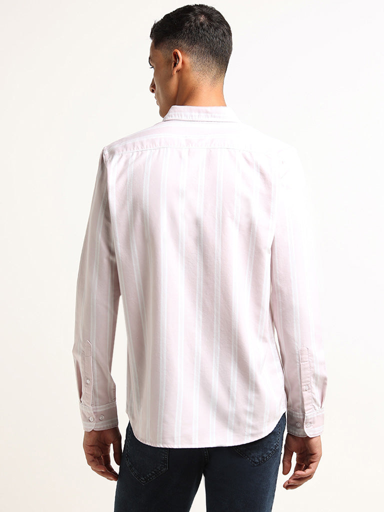 WES Casuals Pink Striped Slim Fit Shirt