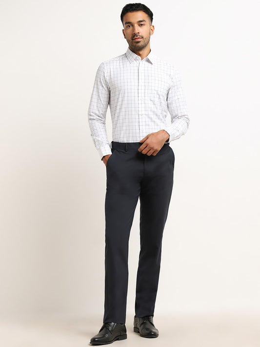 WES Formals White Checkered Slim-Fit Shirt