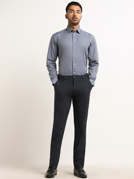 WES Formals Navy Solid Relaxed-Fit Shirt