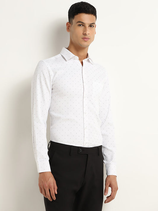 WES Formals White Printed Slim-Fit Shirt