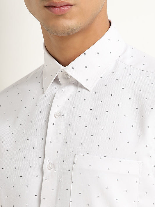 WES Formals White Printed Slim-Fit Shirt
