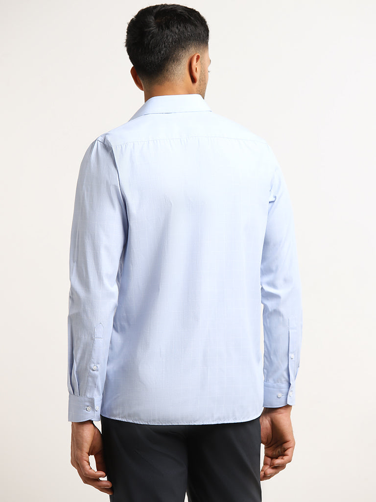 WES Formals Light Blue Checks Print Slim Fit Shirt