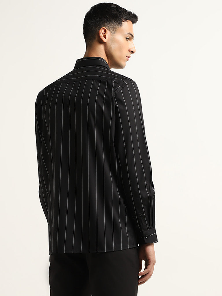 WES Formals Black Stripe Patterned Relaxed Fit Shirt