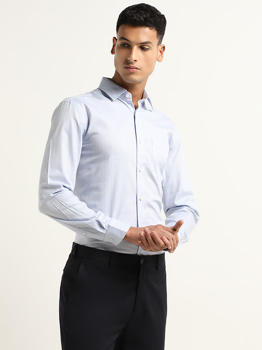 WES Formals Blue Checkered Relaxed-Fit Cotton Shirt