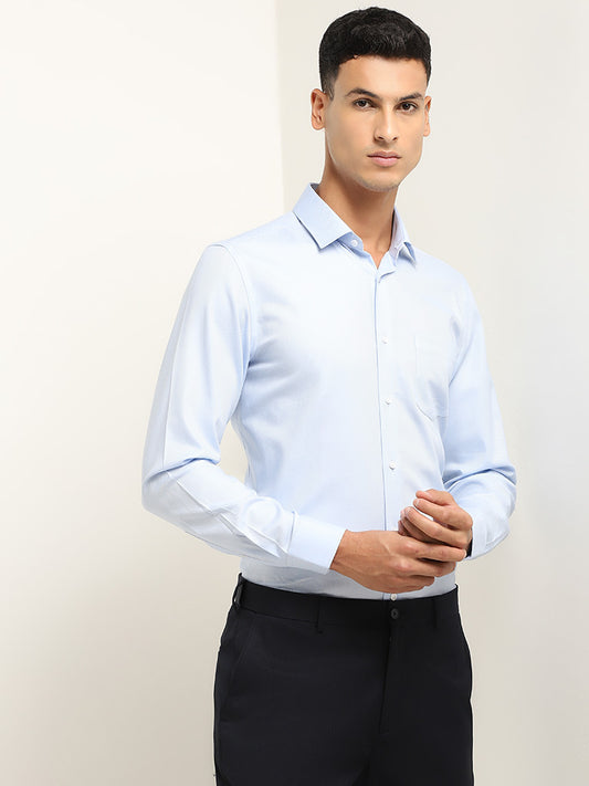 WES Formals Light Blue Solid Slim-Fit Shirt