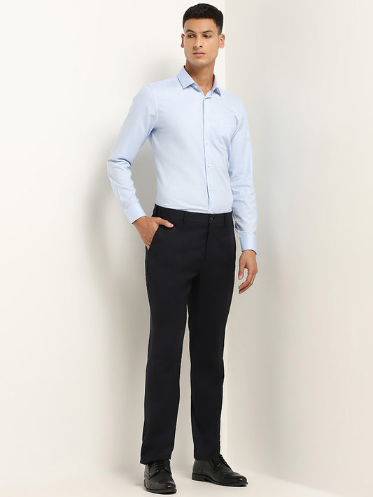 WES Formals Light Blue Solid Cotton Slim-Fit Shirt