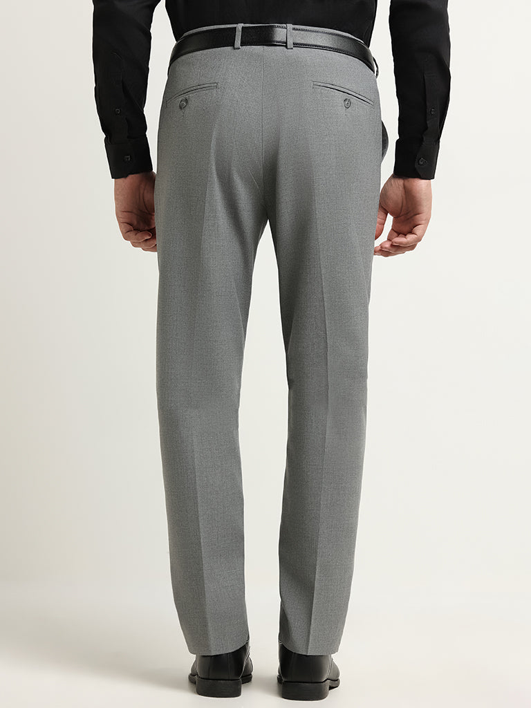 WES Formals Grey Relaxed Fit Mid Rise Trousers
