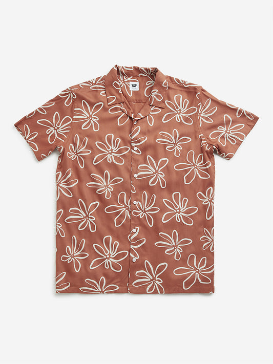 Y&F Kids Brown Floral Printed Shirt