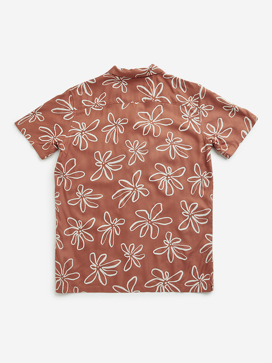 Y&F Kids Brown Floral Printed Shirt