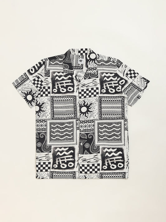 Y&F Kids Black Geometrical Print Shirt