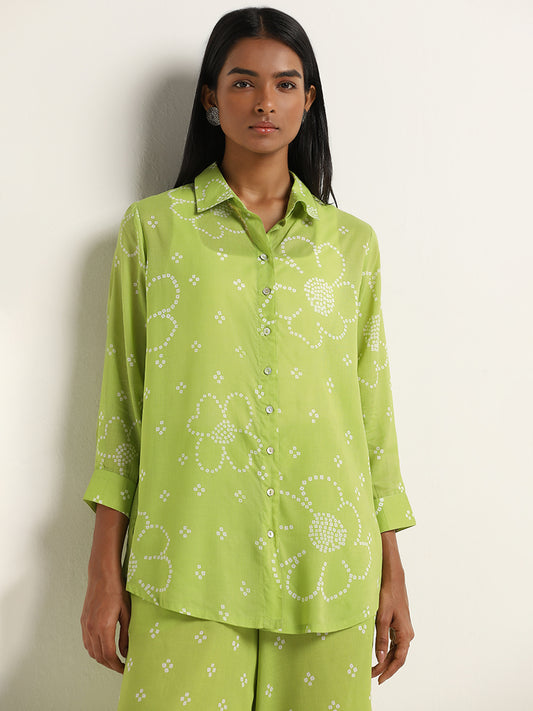 Utsa Green Bandhani Design Straight Cotton Tunic