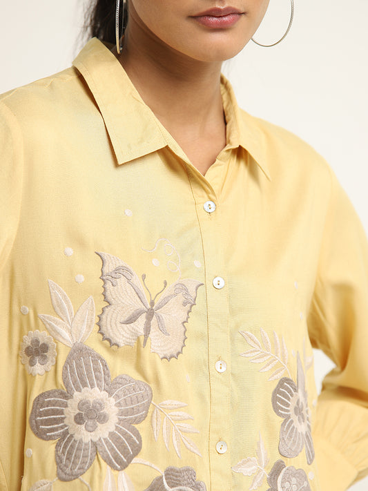 Utsa Yellow Floral Embroidered Straight Tunic