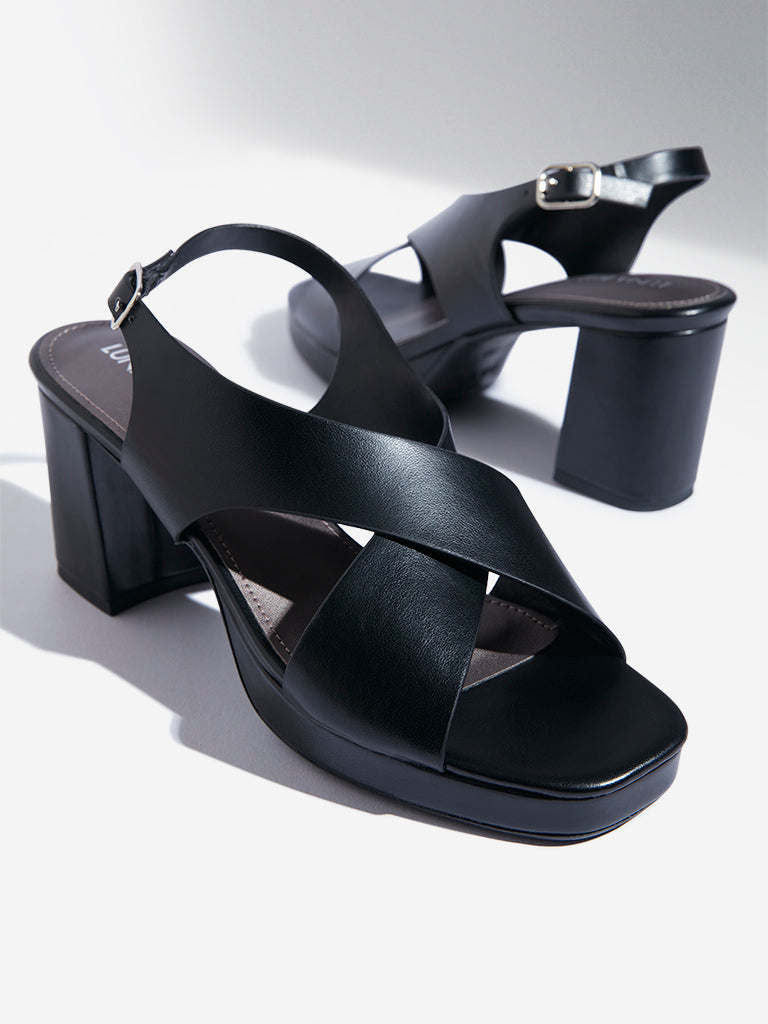 Westside LUNA BLU Women's  Black Slingback Heel Sandals for Casual Wear Zoomed View