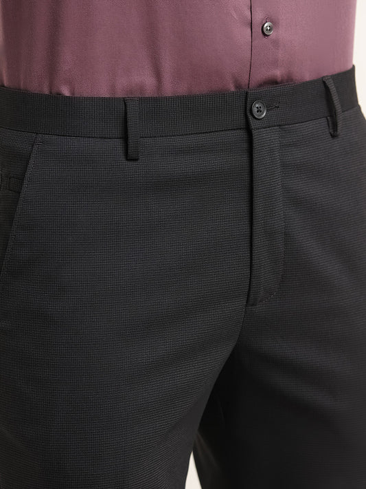 WES Formals Black Carrot-Fit Cotton Blend Trousers