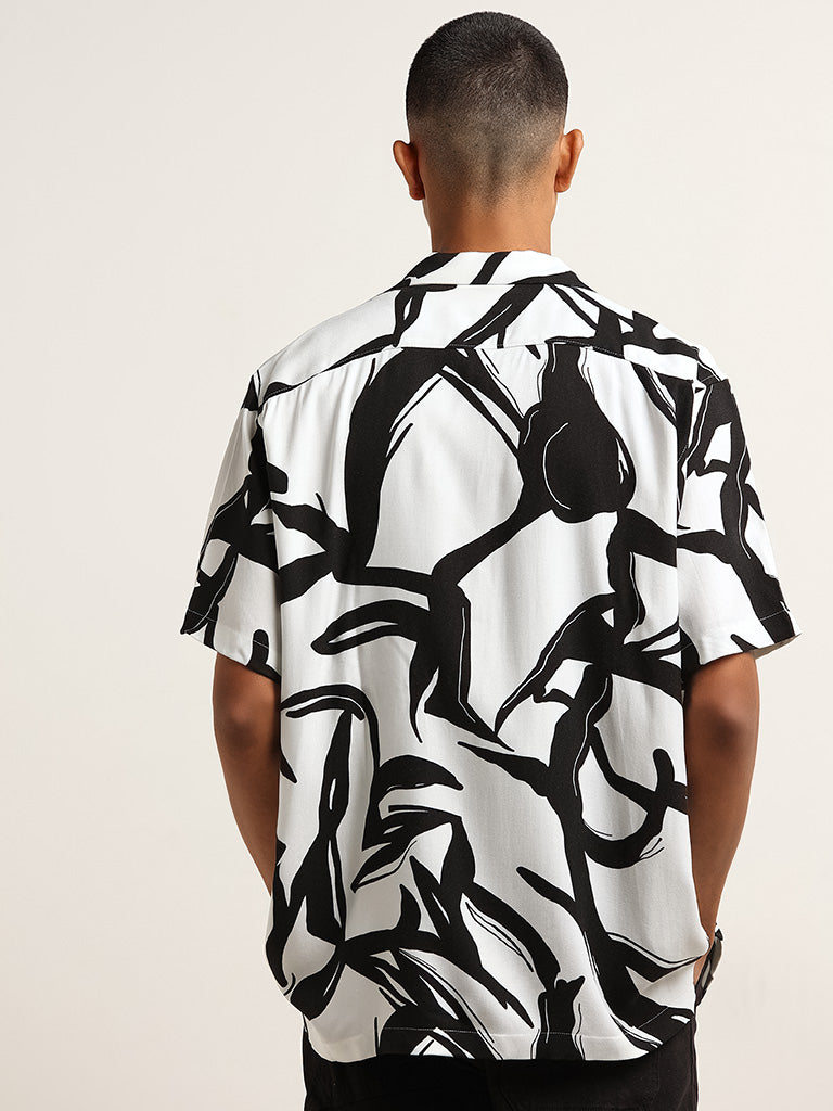 Nuon White Abstract Print Relaxed Fit Shirt