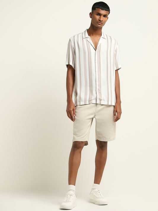 Nuon White Striped Relaxed-Fit Shirt