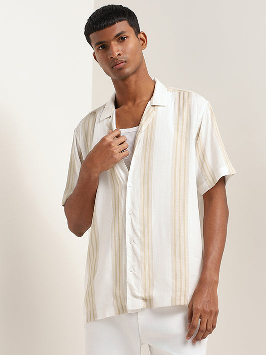 Nuon Off-White Relaxed-Fit Striped Shirt