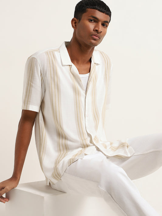 Nuon Off-White Relaxed-Fit Striped Shirt